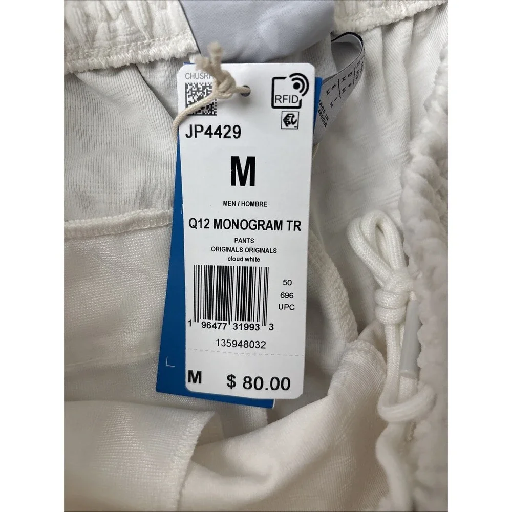 Adidas Q12 Monogram Track Pants Men Medium Cloud White Embossed Logo Originals M